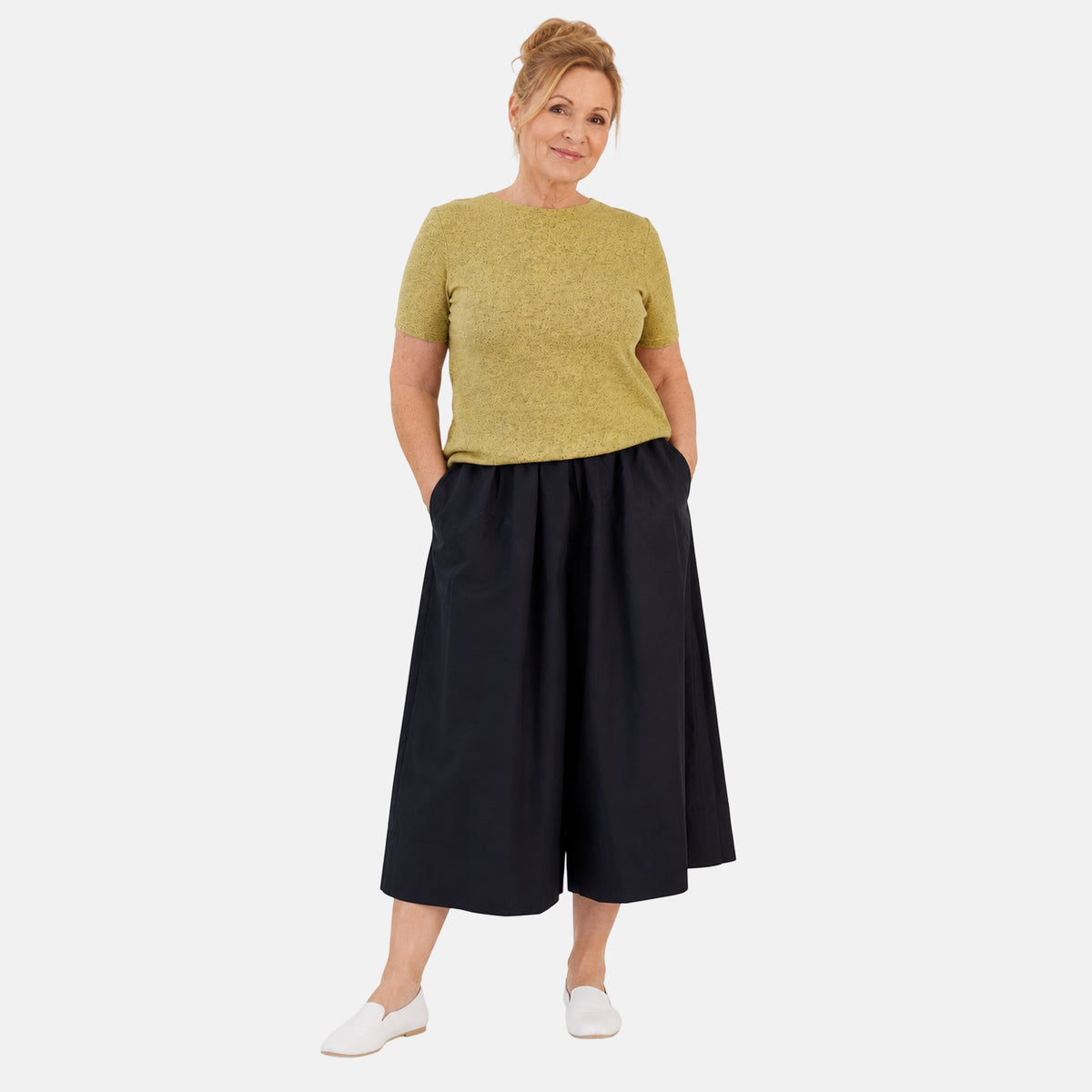 La Marey Brushed Short Sleeve Top &amp; A-Line Pleated Skirt Hybrid Dress (Size XL, 20-22) - Yellow And Black V32556717 0
