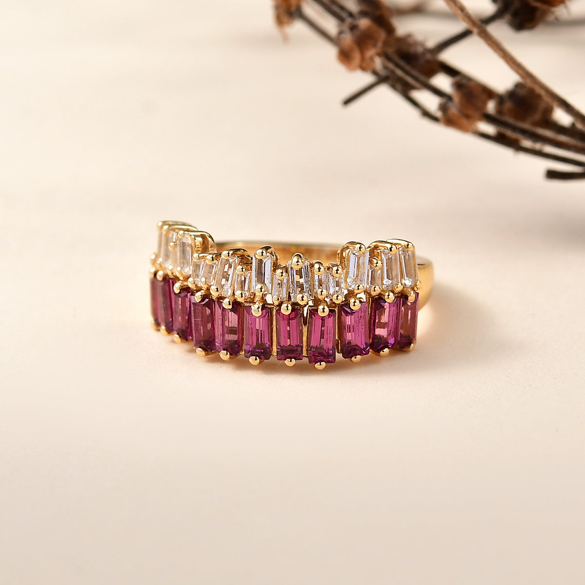 THE DESIGNER INSPIRED - D'Joy Rhodolite Garnet &amp; White Topaz Ring in Yellow Gold Plated Sterling Silver 2.18 Ct. 8238192 2