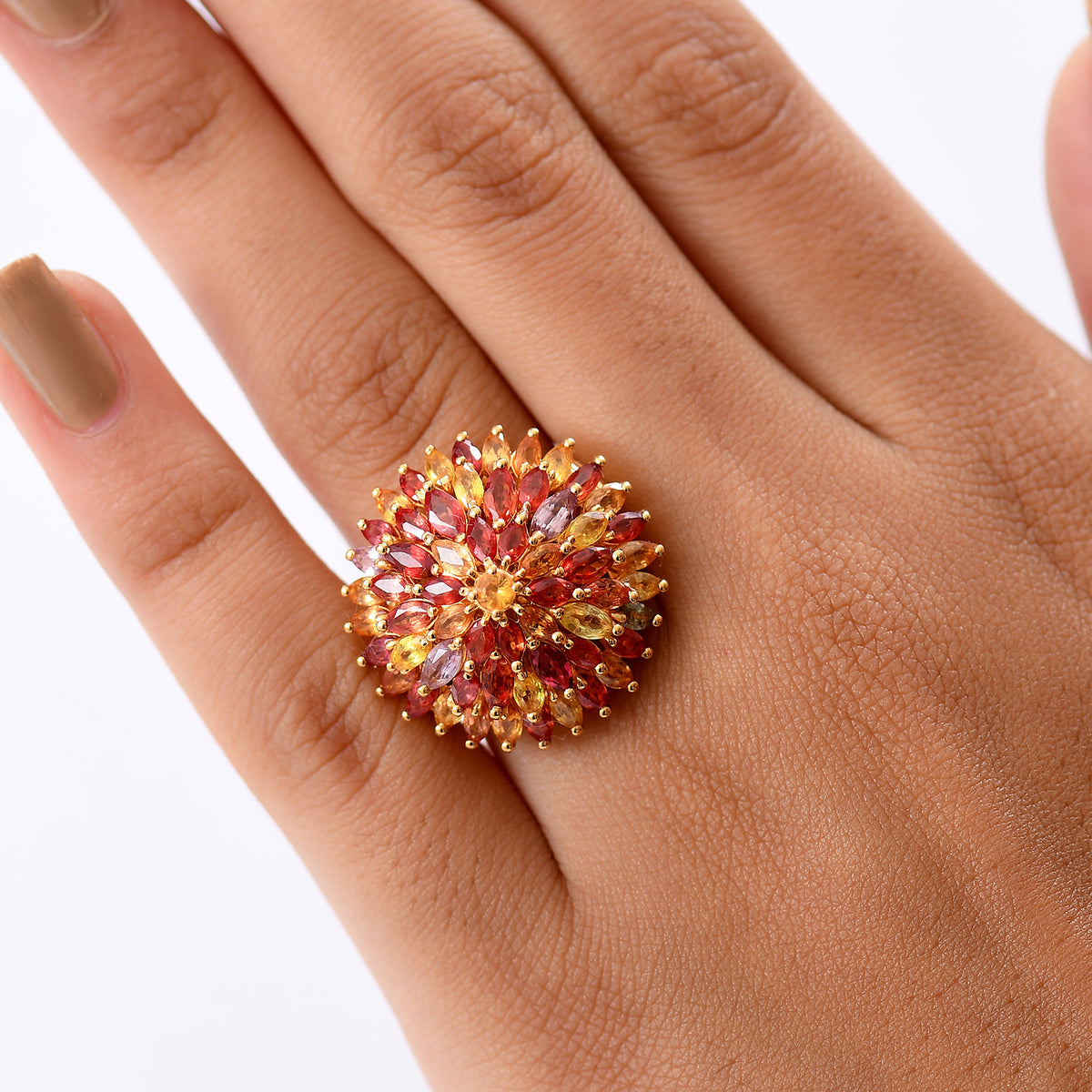 D'joy Multi Sapphire Cluster Ring in 18K Yellow Gold Vermeil Over Sterling Silver 7.85 Ct. V32530792 3