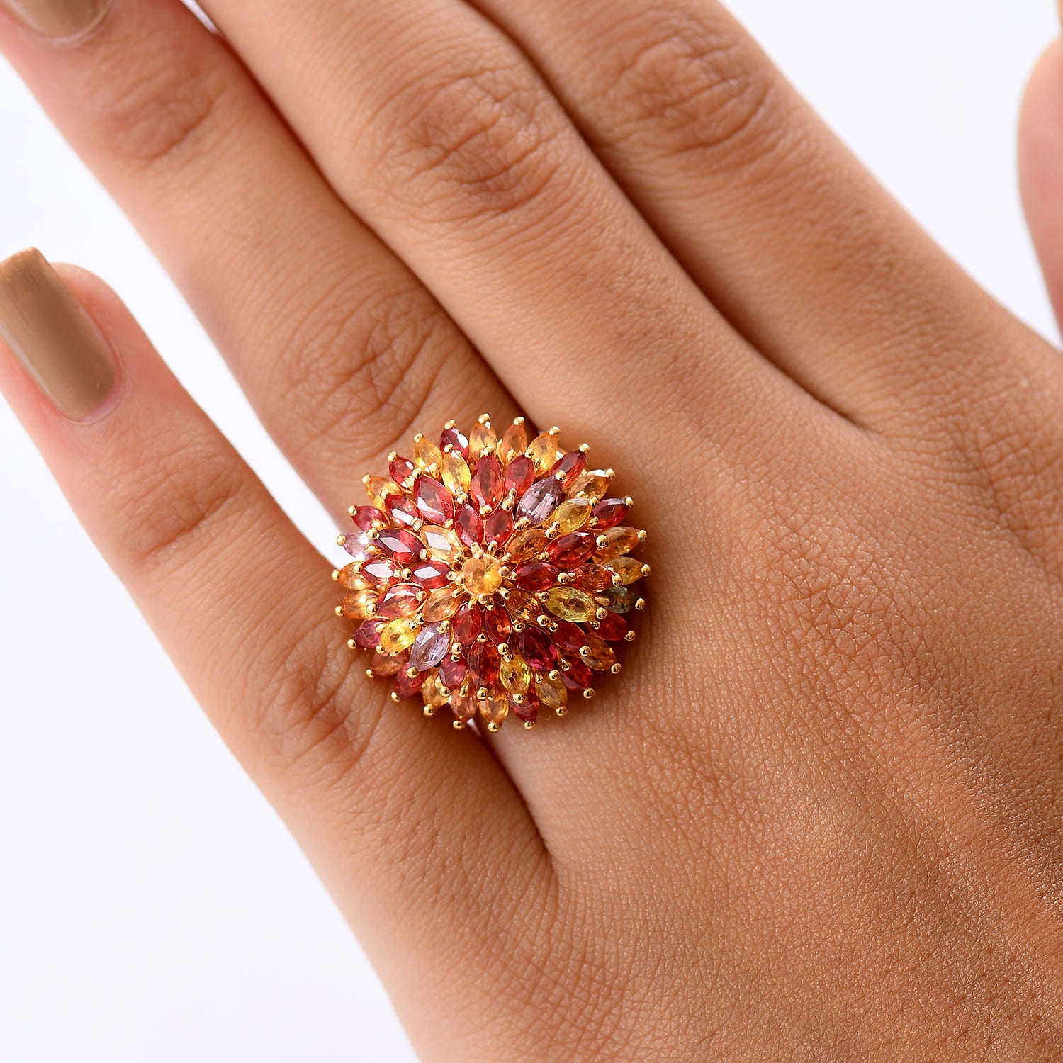 D'joy Multi Sapphire Cluster Ring in 18K Yellow Gold Vermeil Over Sterling Silver 7.85 Ct. V32530792 3