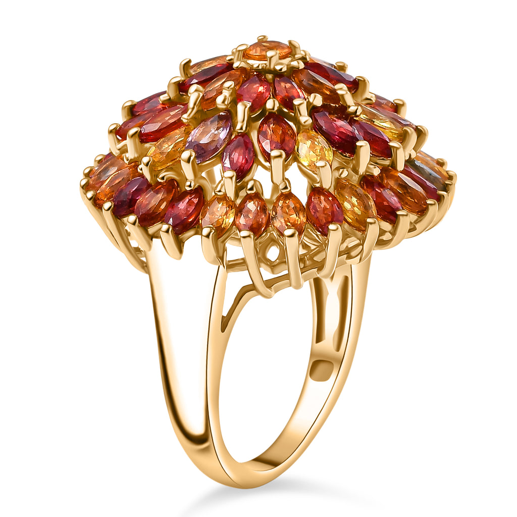 Rainbow Sapphire Cluster Ring in 18K Vermeil Yellow Gold Sterling Silver 7.89 Ct, Silver Wt. 6.40 Gms._8238276_3