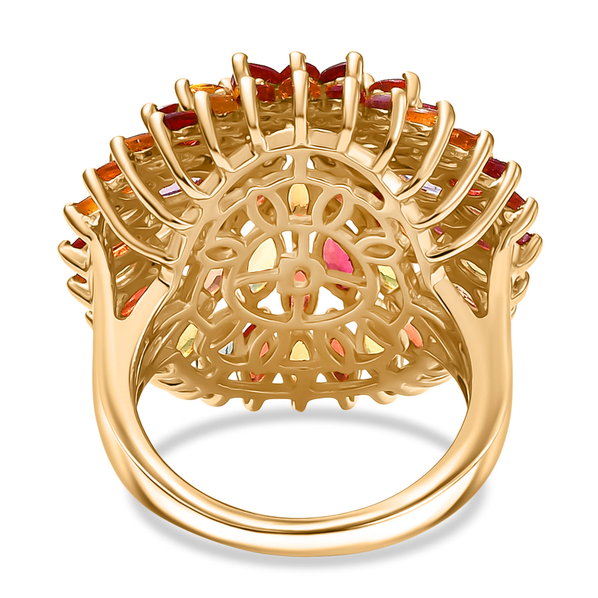 D'joy Multi Sapphire Cluster Ring in 18K Yellow Gold Vermeil Over Sterling Silver 7.85 Ct. V32530792 5