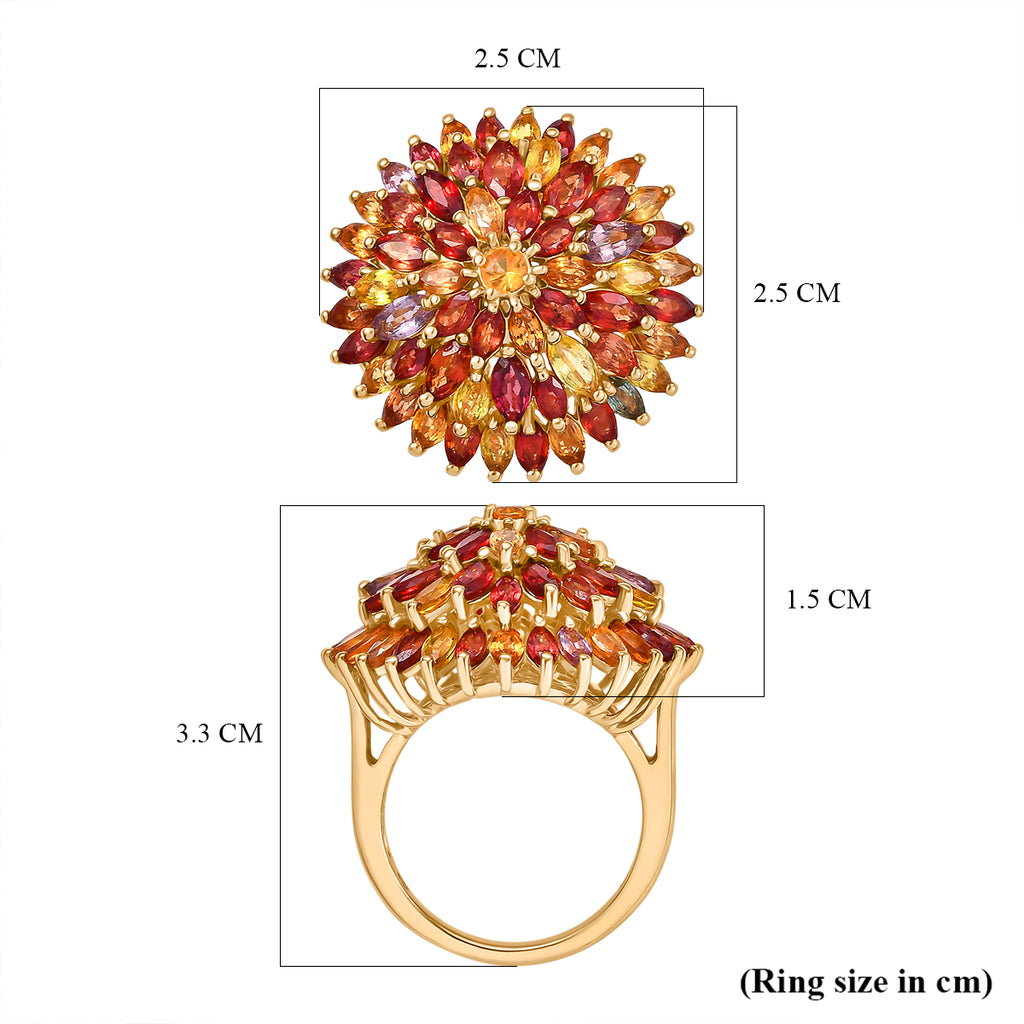 Rainbow Sapphire Cluster Ring in 18K Vermeil Yellow Gold Sterling Silver 7.89 Ct, Silver Wt. 6.40 Gms._8238276_5
