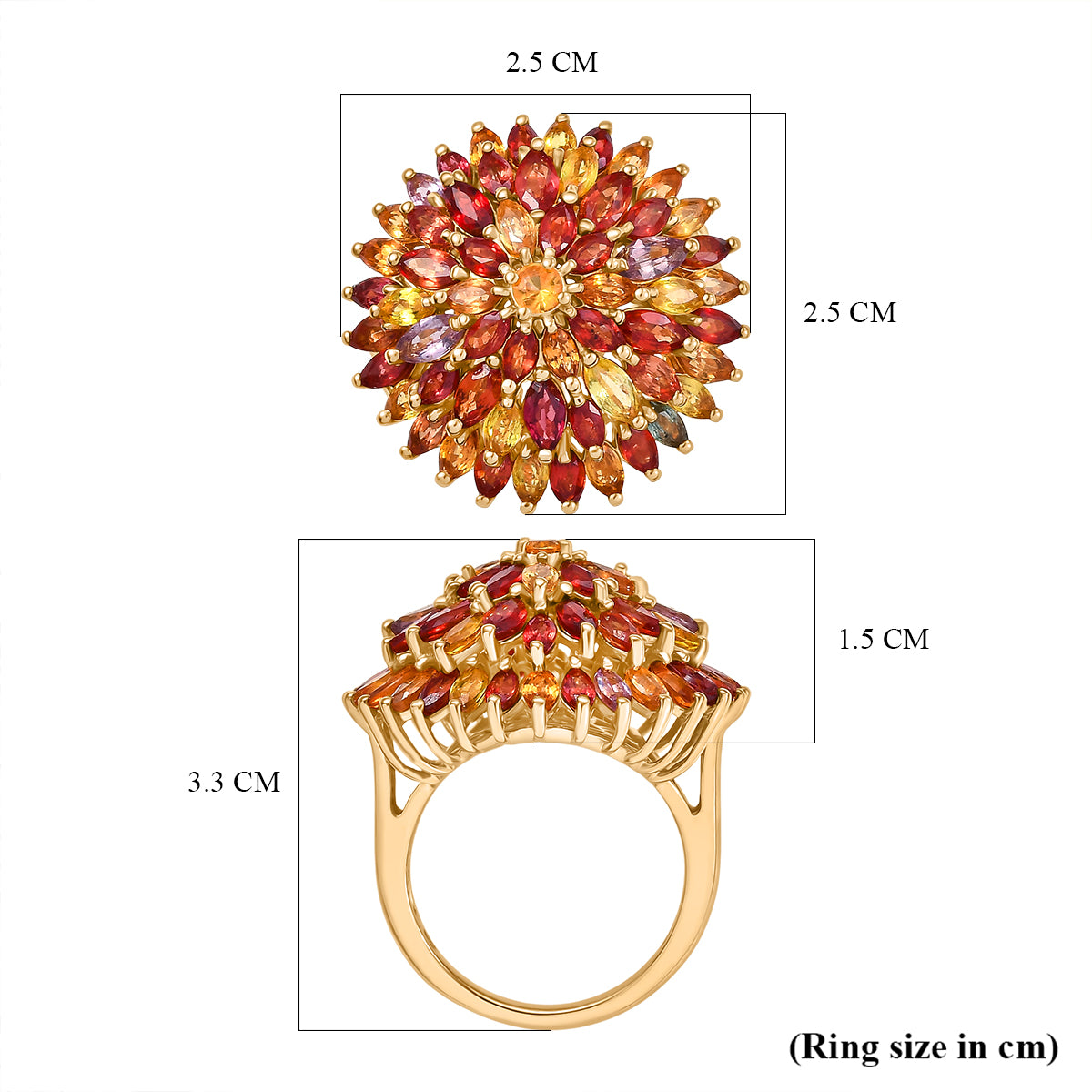 D'joy Multi Sapphire Cluster Ring in 18K Yellow Gold Vermeil Over Sterling Silver 7.85 Ct. V32530792 6