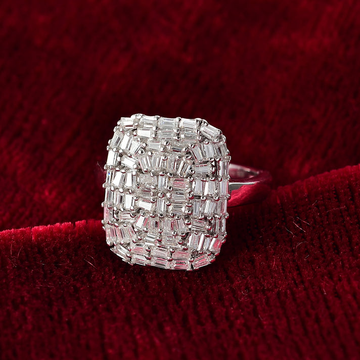 D'Joy Moissanite Firecracker Cluster Ring in Rhodium Overlay Sterling Silver 0.96 Ct. 8238434 2