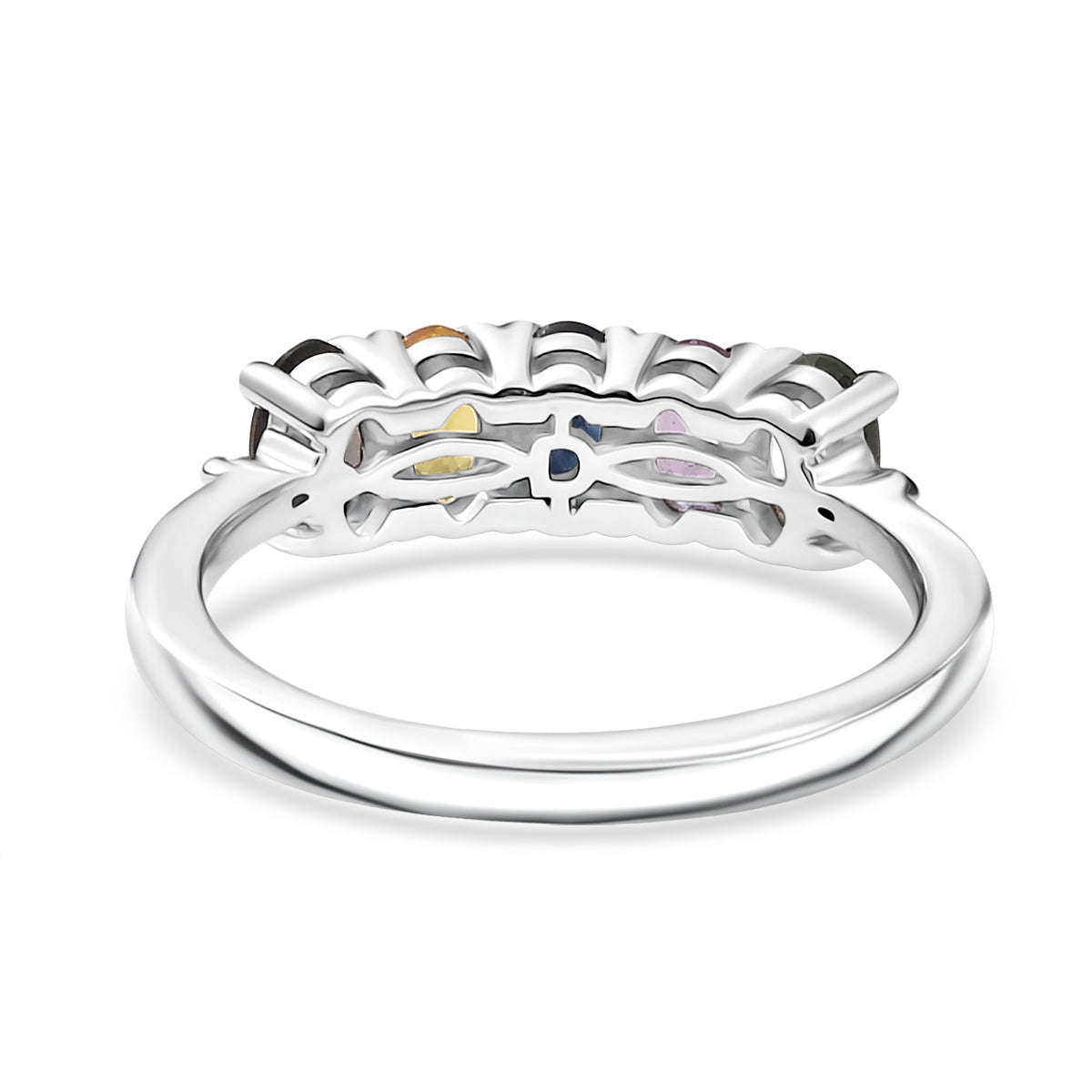 D'Joy Multi Sapphire &amp; White Diamond 5 Stone Ring in Rhodium Overlay Sterling Silver 1.50 Ct. 8238507 5