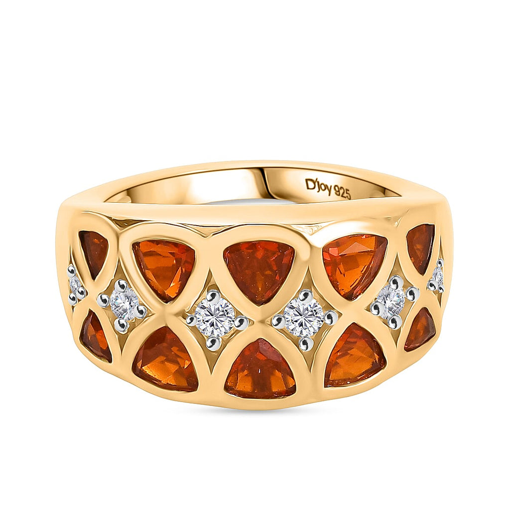 D'joy Fire Opal & White Zircon Geometric Mosaic Ring in 18K Vermeil Yellow Gold  Plated Sterling Silver 1.51 Ct_8238983