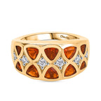 D'joy Fire Opal & White Zircon Geometric Mosaic Ring in 18K Vermeil Yellow Gold  Plated Sterling Silver 1.51 Ct_8238983