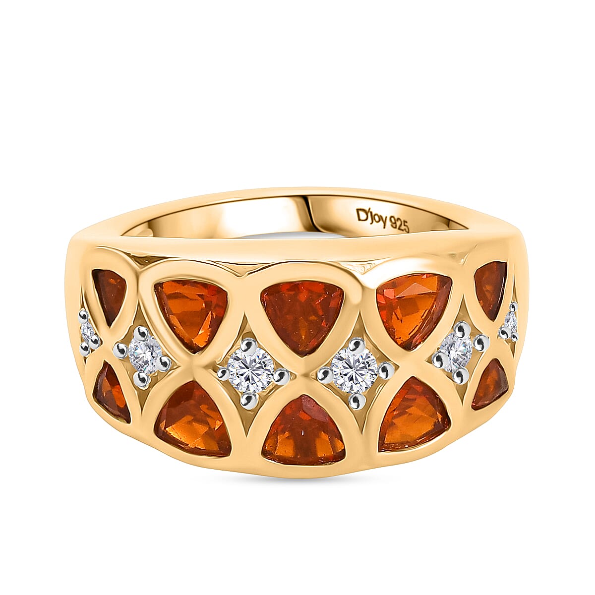 D'joy Fire Opal, White Zircon Geometric Mosaic Ring in 18K Vermeil Yellow Gold Over Sterling Silver 1.51 Ct. V32519916 0