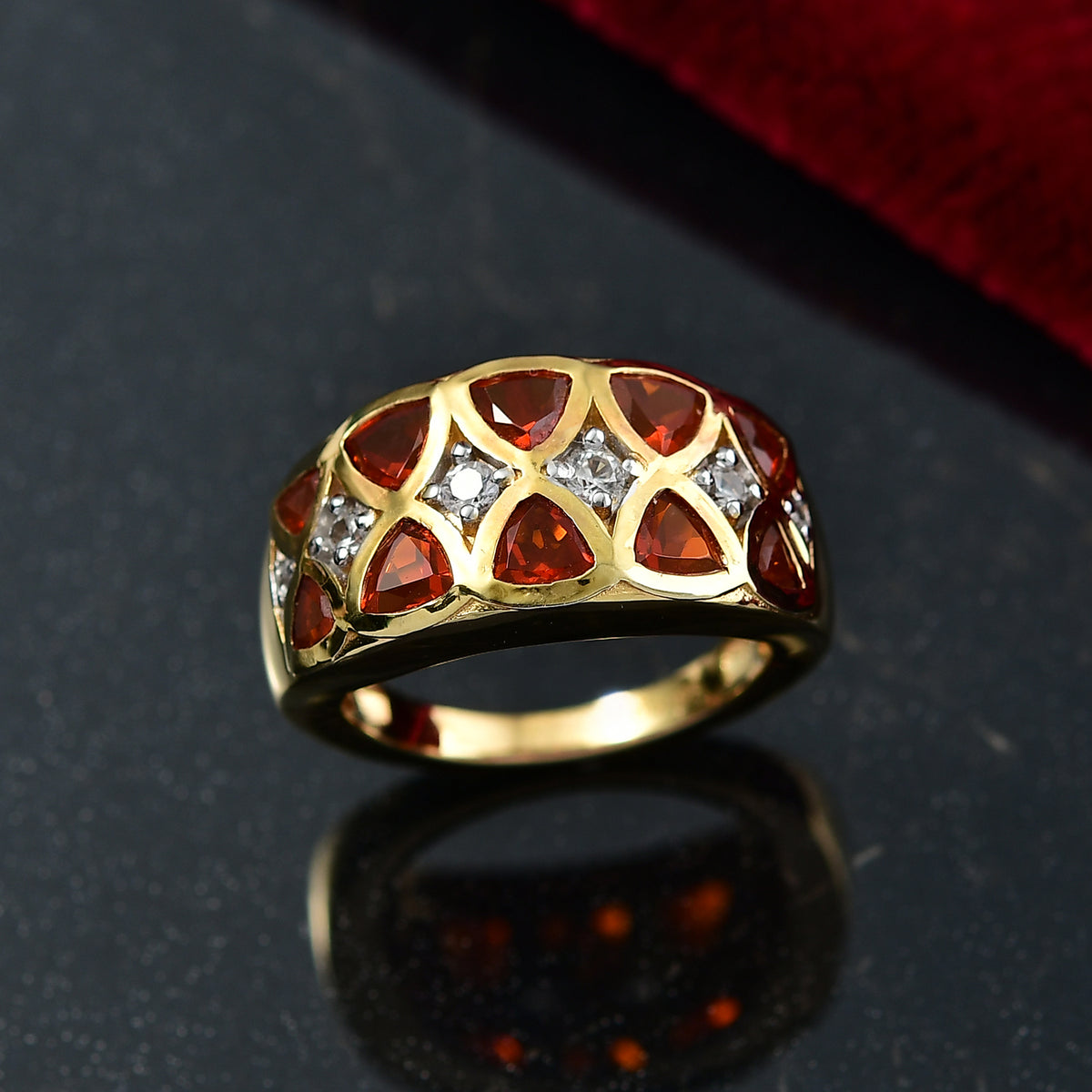 D'joy Fire Opal, White Zircon Geometric Mosaic Ring in 18K Vermeil Yellow Gold Over Sterling Silver 1.51 Ct. 8238986 2