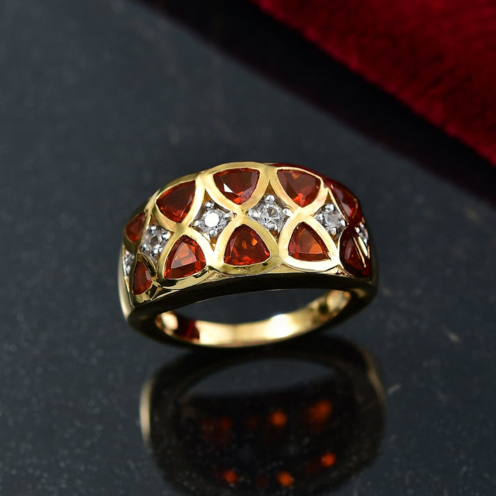 D'joy Fire Opal, White Zircon Geometric Mosaic Ring in 18K Vermeil Yellow Gold Over Sterling Silver 1.51 Ct. 8238986 2