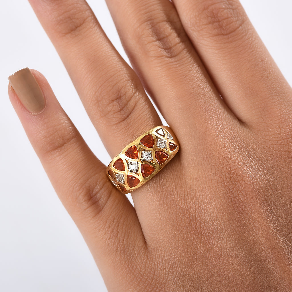 D'joy Fire Opal & White Zircon Geometric Mosaic Ring in 18K Vermeil Yellow Gold  Plated Sterling Silver 1.51 Ct_8238986_2