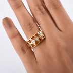 D'joy Fire Opal & White Zircon Geometric Mosaic Ring in 18K Vermeil Yellow Gold  Plated Sterling Silver 1.51 Ct_8238986_2