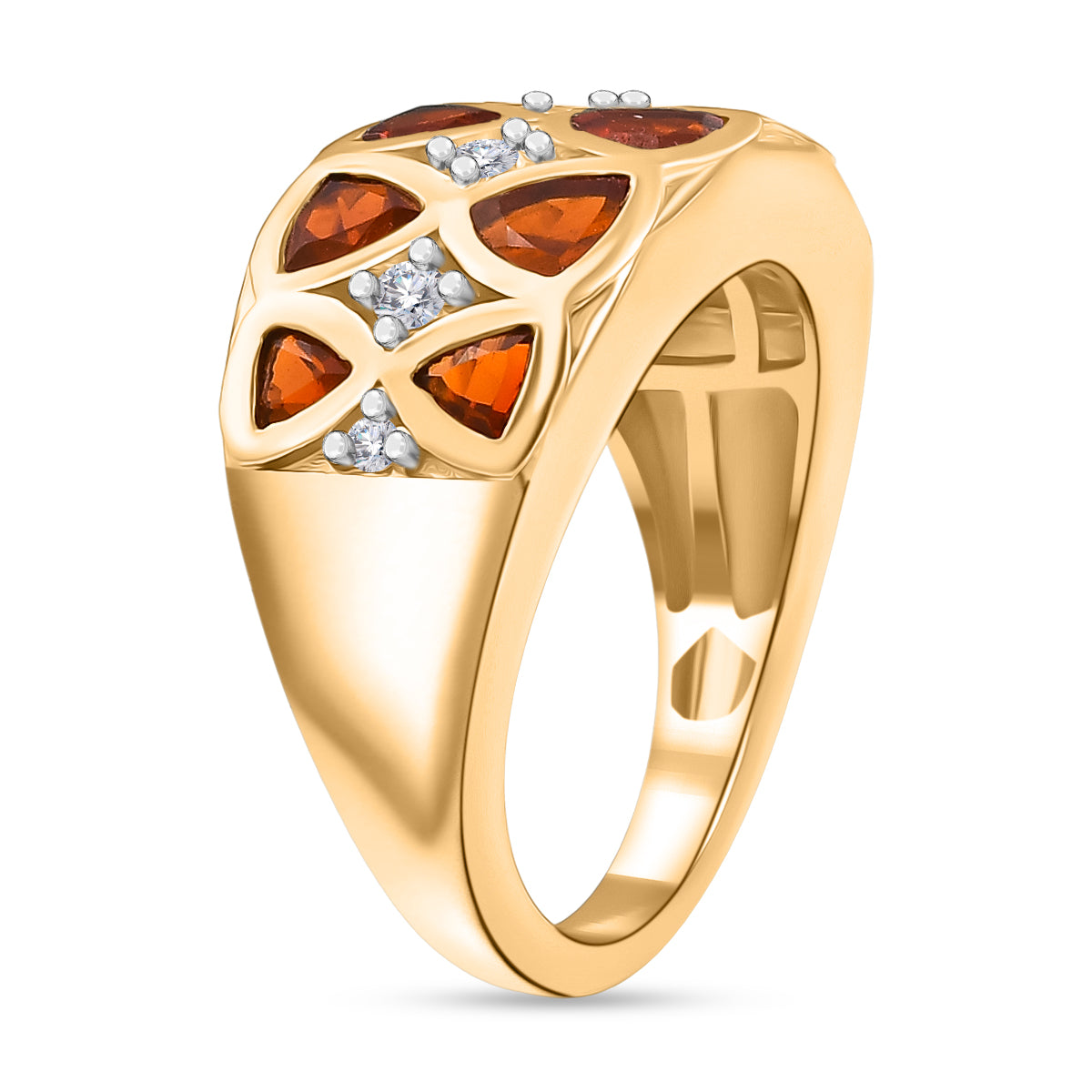 D'joy Fire Opal, White Zircon Geometric Mosaic Ring in 18K Vermeil Yellow Gold Over Sterling Silver 1.51 Ct. 8238986 4