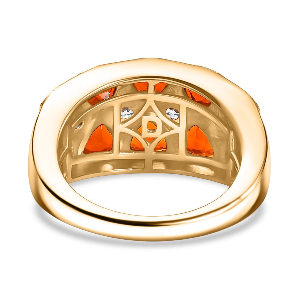 D'joy Fire Opal, White Zircon Geometric Mosaic Ring in 18K Vermeil Yellow Gold Over Sterling Silver 1.51 Ct. 8238986 5