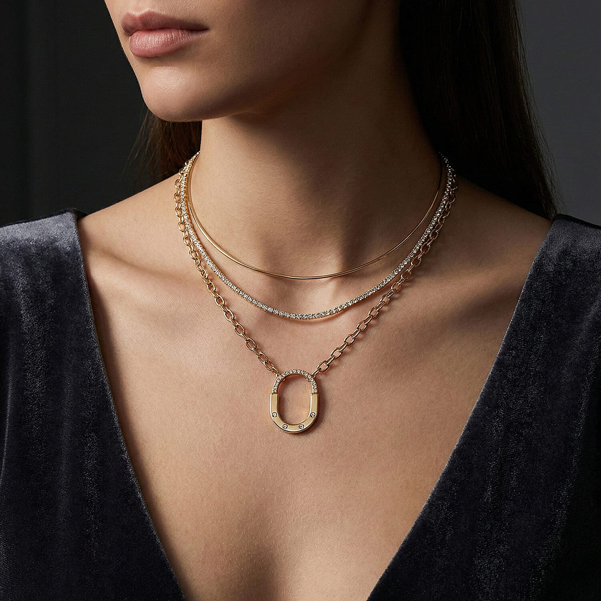 Austrian White Crystal Necklace (Size 18) in Yellow Gold Plated 8239315 3