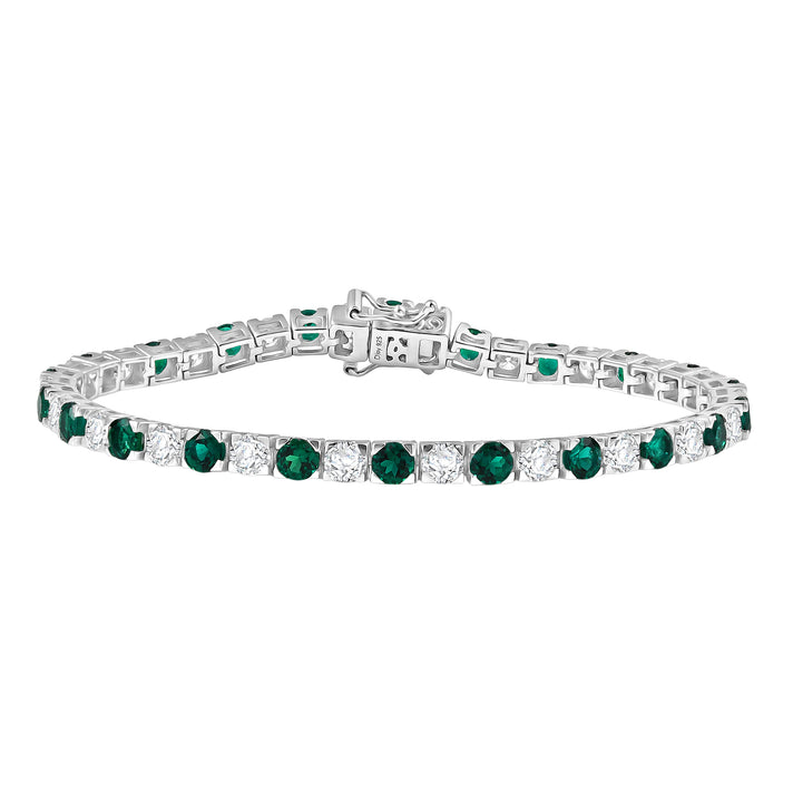 D'joy Lab Grown Emerald, Moissanite Tennis Bracelet (Size 7.5) with Box Clasp in Rhodium Overlay Sterling Silver 10.13 Ct. 8239341 1