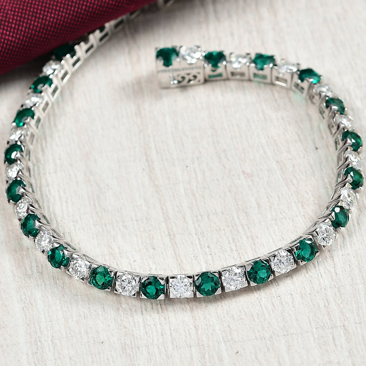D'joy Lab Grown Emerald, Moissanite Tennis Bracelet (Size 7.5) with Box Clasp in Rhodium Overlay Sterling Silver 10.13 Ct. 8239341 2