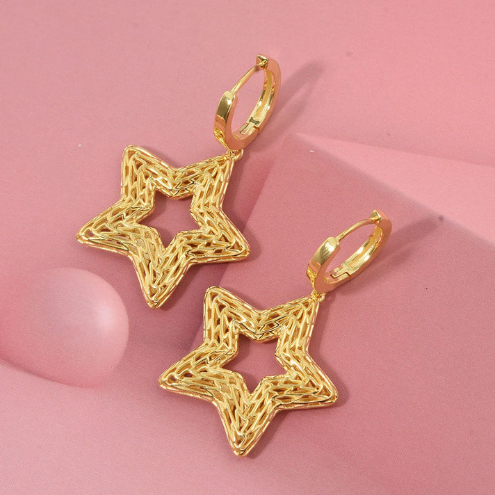 Treasure of Siam - Sterling Silver Star Earring with Hoop in Yellow Gold Plating 8239539 2