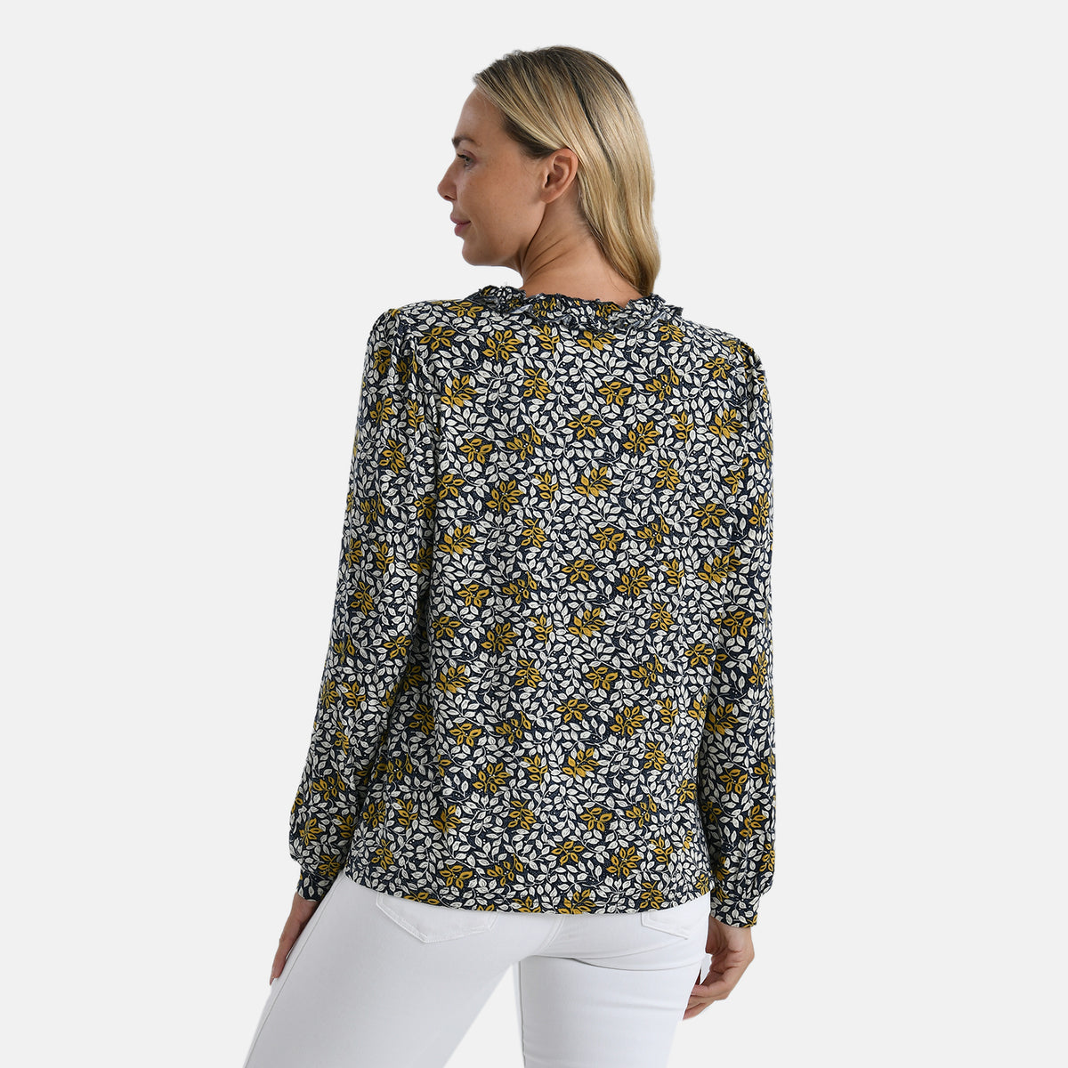 La Marey Women's Leaf Pattern Frill Jersey Blouse V32590504 2