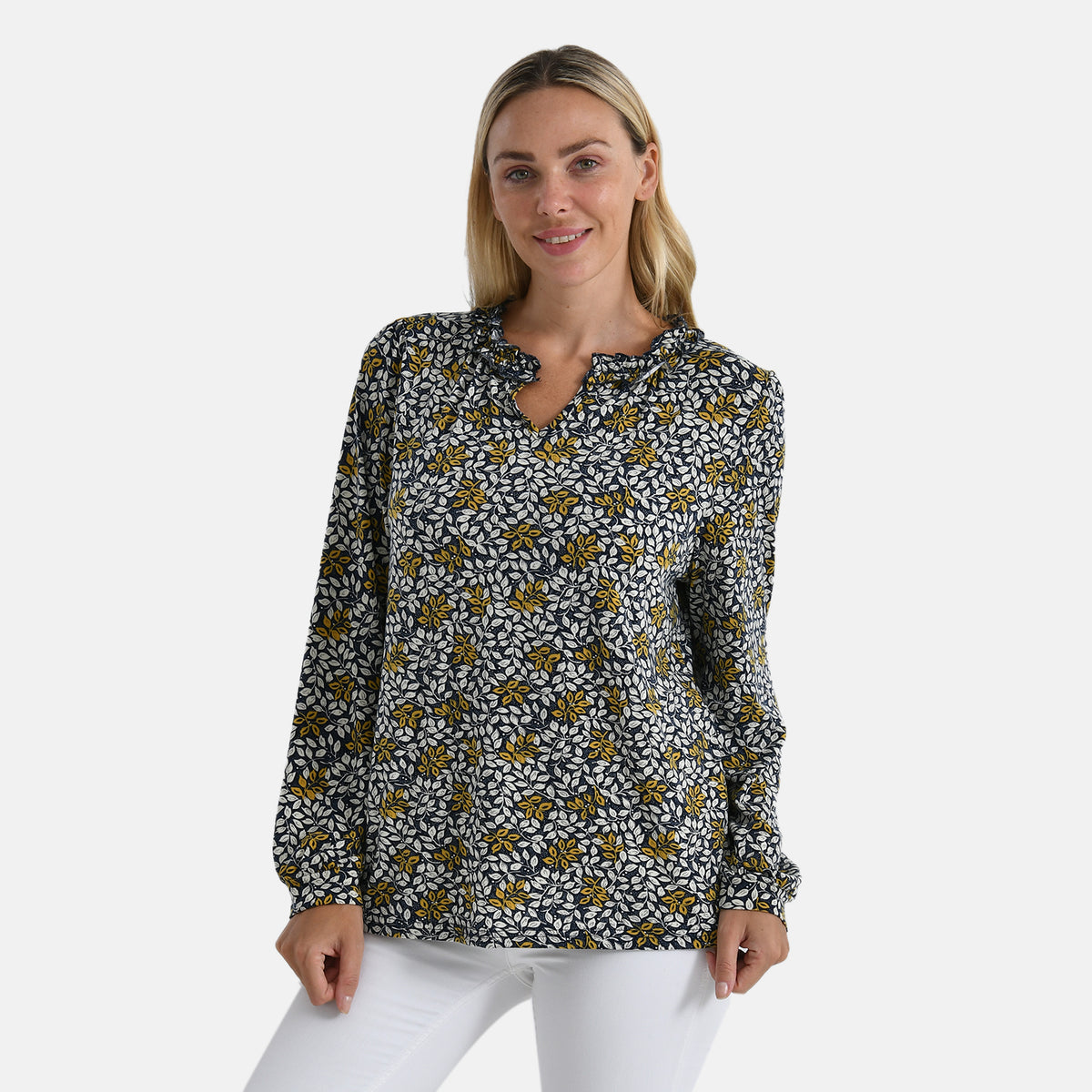La Marey Women's Leaf Pattern Frill Jersey Blouse V32590504 3
