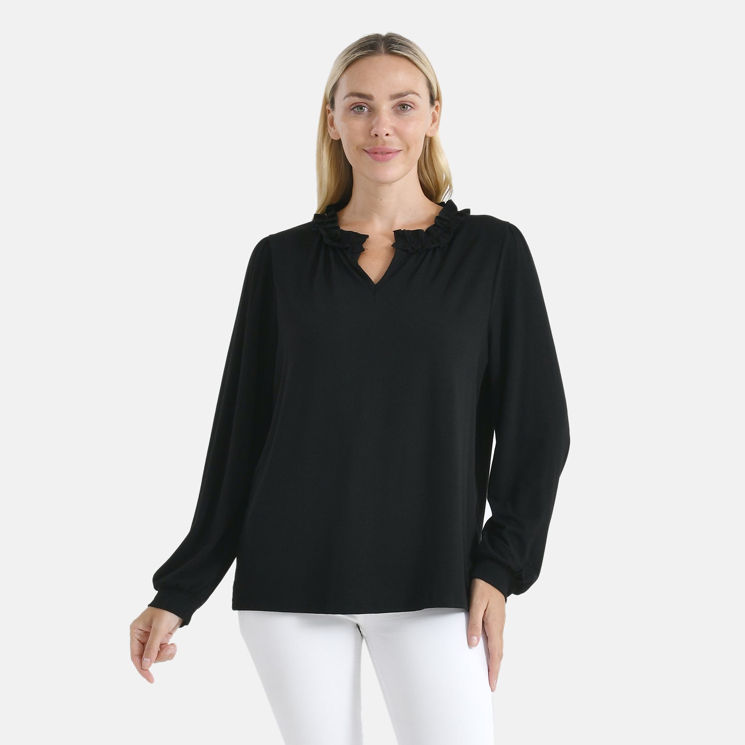 La Marey Women's Black Frill Jersey Blouse V32534239 0