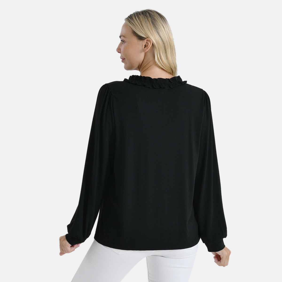 La Marey Women's Black Frill Jersey Blouse V32534239 2