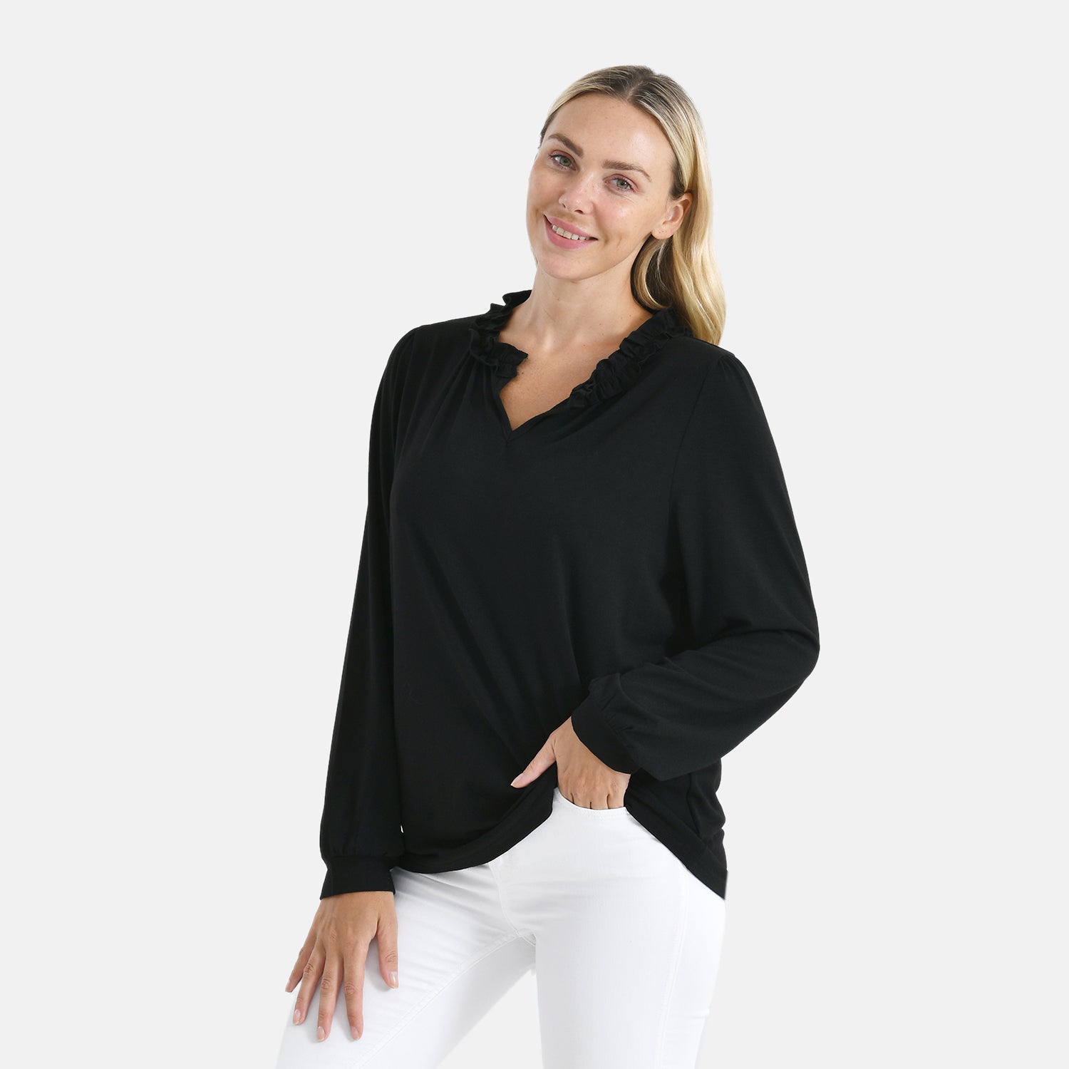 La Marey Women's Black Frill Jersey Blouse V32534239 3