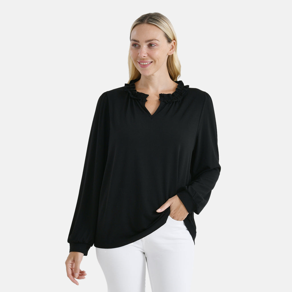 La Marey Frill Jersey Blouse (Size L, 16 to 18) - Black_8240271_3