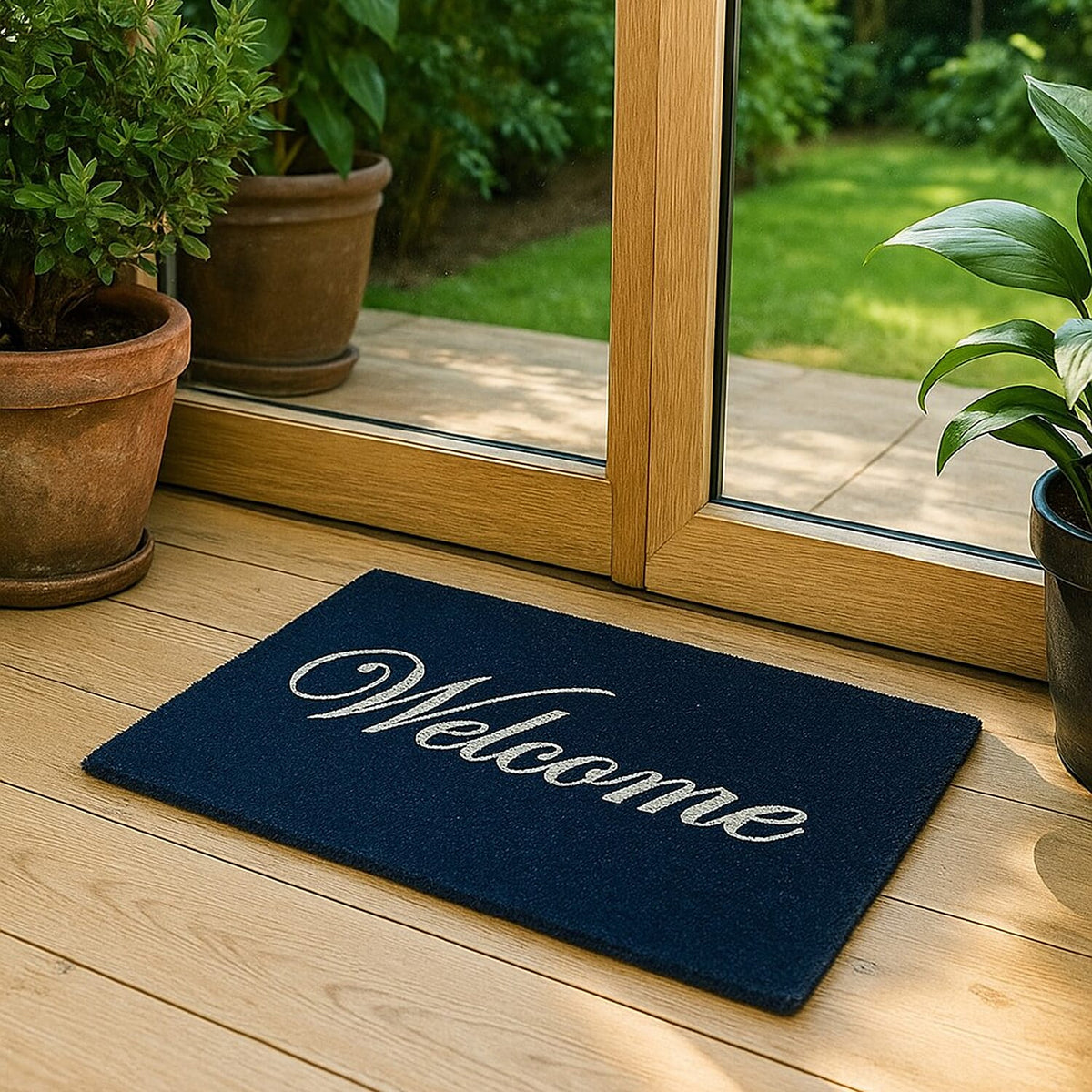 Eco-Friendly Welcome Print 100% Coir Door Mat - Navy 8240331 1