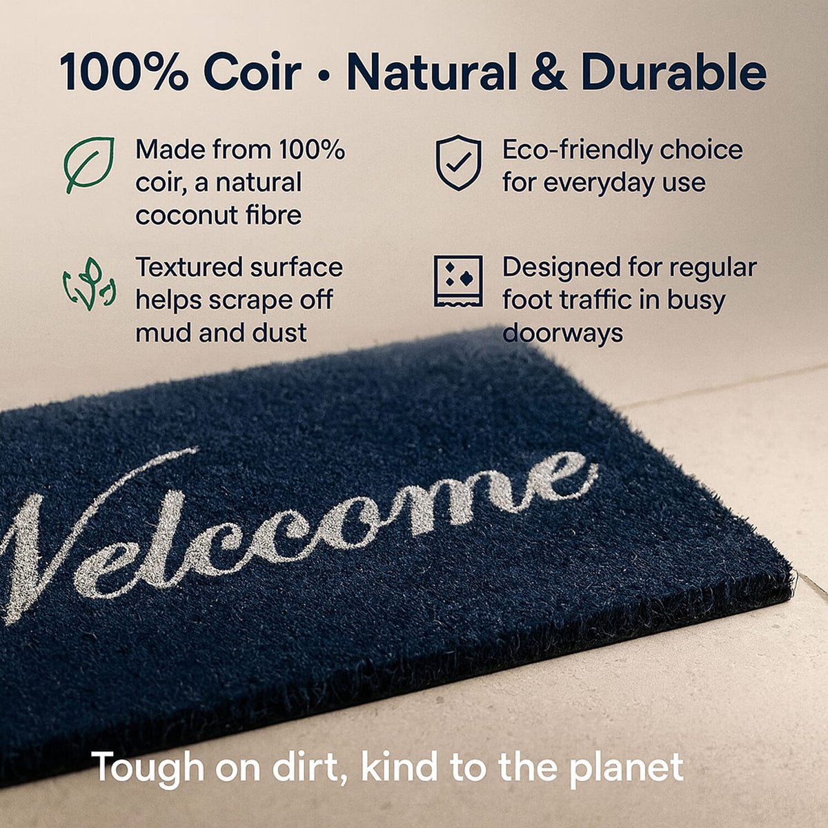 Eco-Friendly Welcome Print 100% Coir Door Mat - Navy 8240331 2