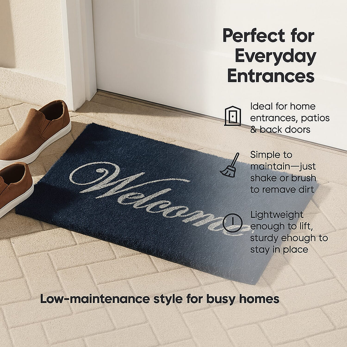 Eco-Friendly Welcome Print 100% Coir Door Mat - Navy 8240331 3