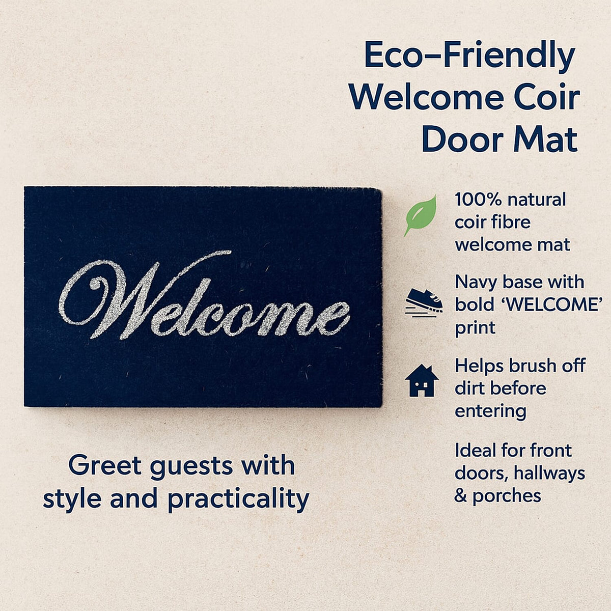 Eco-Friendly Welcome Print 100% Coir Door Mat - Navy 8240331 4