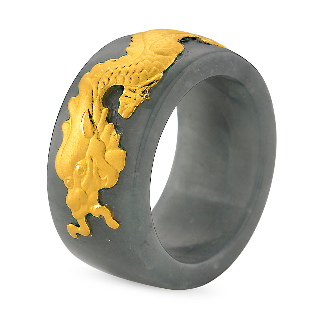 24K Yellow Gold Natural Type A Jadeite Dragon Band Ring 8240377 3