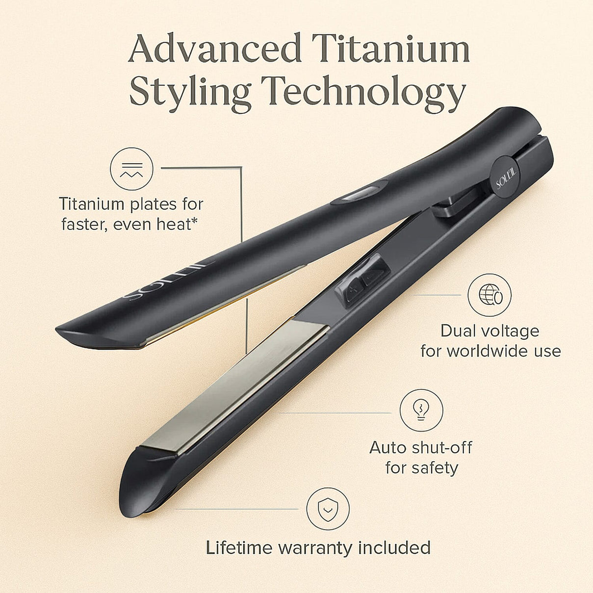 MEGA CLOSEOUT DEAL - SOLEIL Flat Iron Titanium Styler With Lifetime Warranty - Black 8240461 2