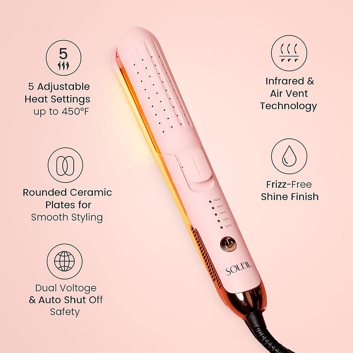 SOLEIL Air Glider Curls &amp; Straightens - Baby Pinkwith Lifetime Warranty 8240473 2