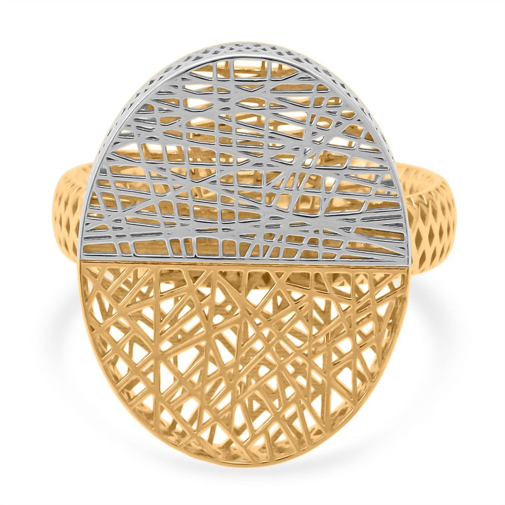 Two Tone Oval Lines Ring in Rhodium Overlay & Yellow Gold Plated Sterling Silver_8240547