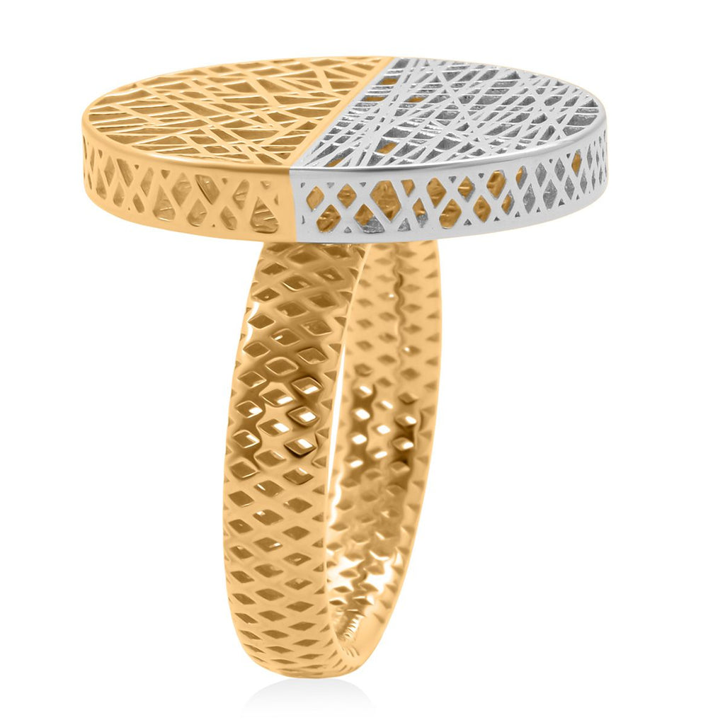 Two Tone Oval Lines Ring in Rhodium Overlay & Yellow Gold Plated Sterling Silver_8240547_3