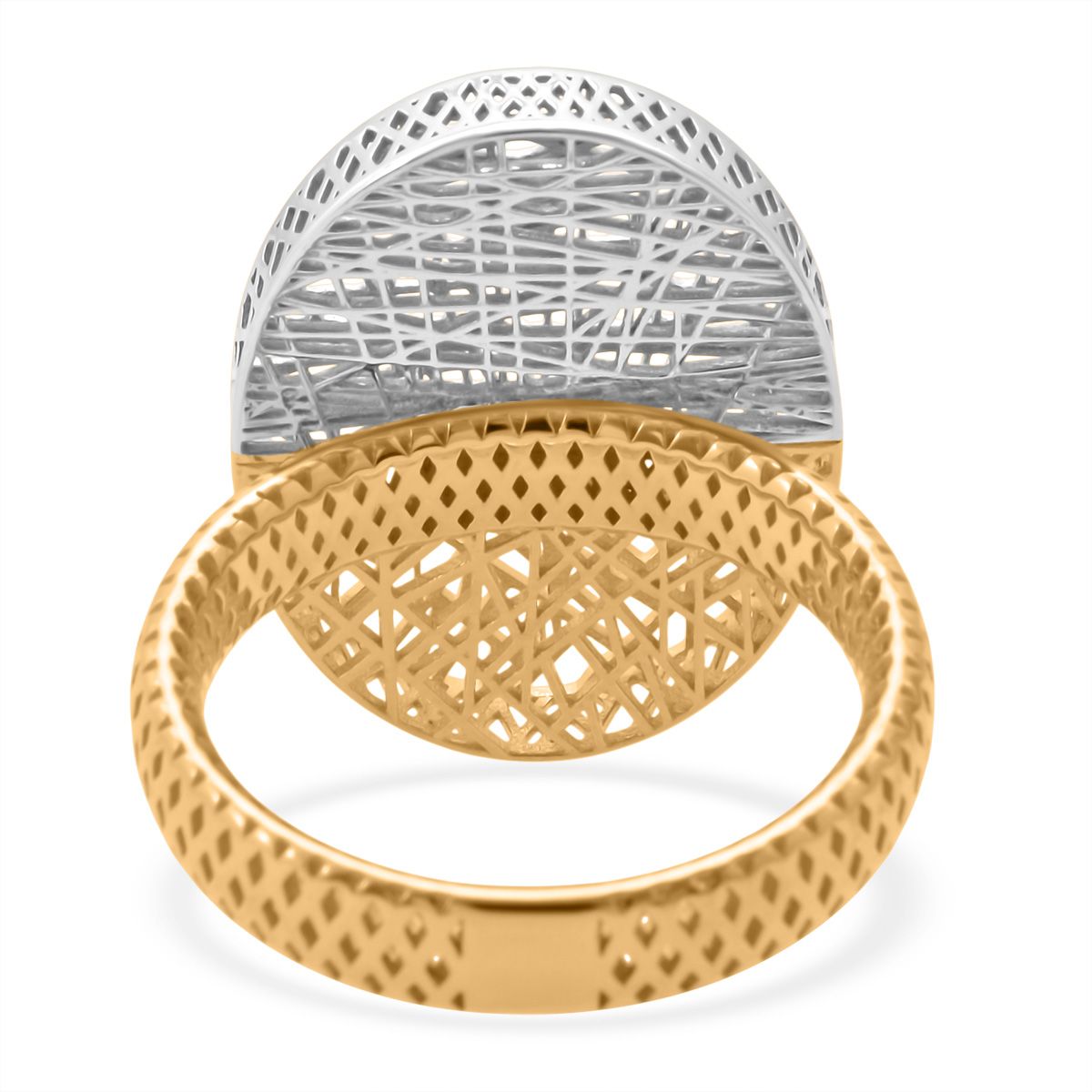 Two Tone Oval Lines Ring in Rhodium Overlay &amp; Yellow Gold Plated Sterling Silver 8240547 4