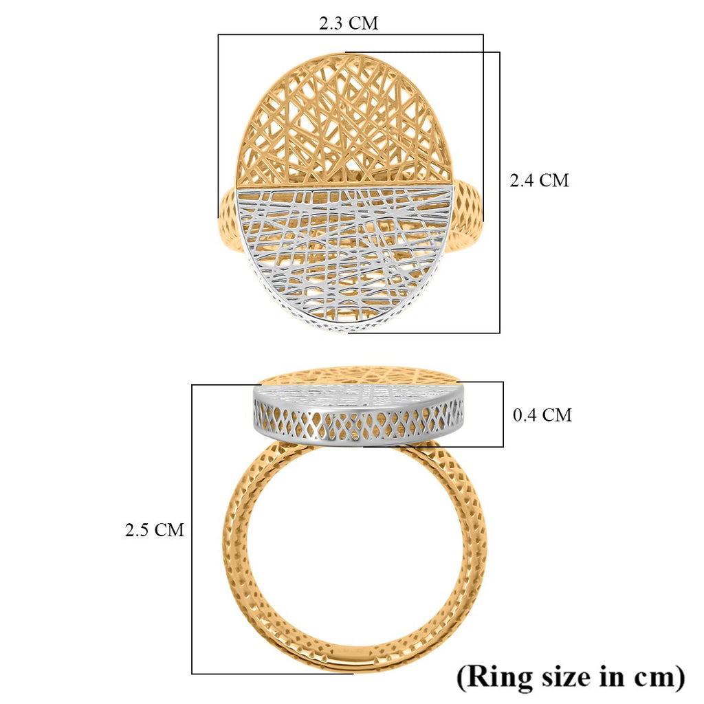 Two Tone Oval Lines Ring in Rhodium Overlay & Yellow Gold Plated Sterling Silver_8240547_5