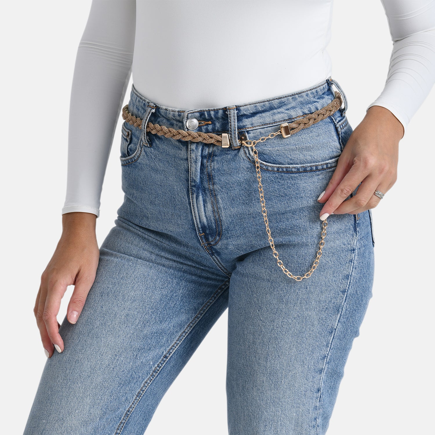 Fiber Belt with Rhinestones (120 cm) - Gold V32489576 3