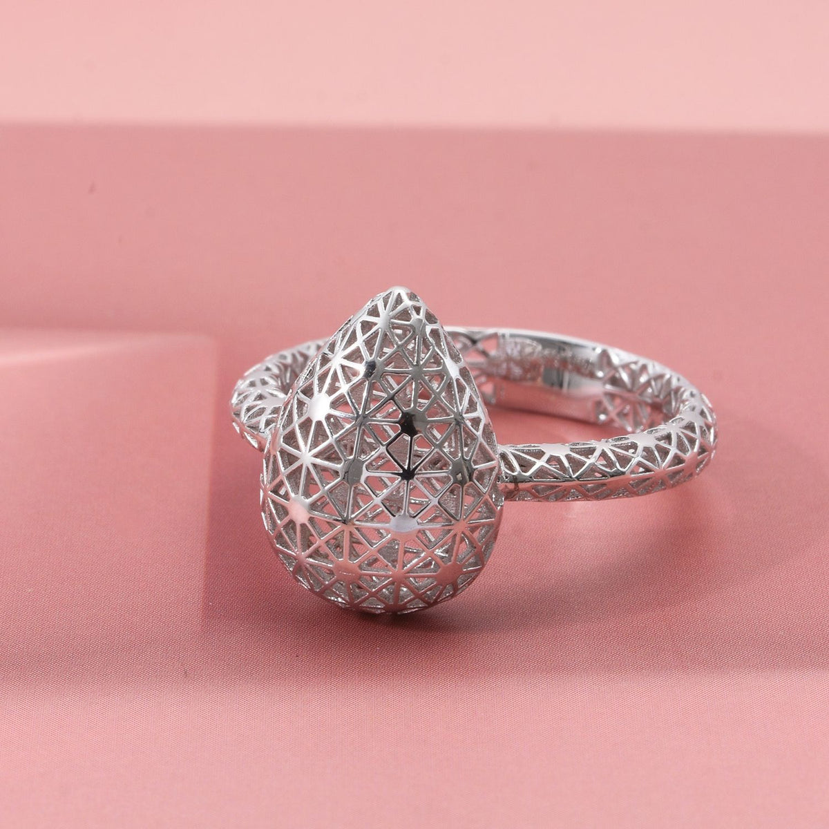Treasure of Siam - Rhodium Overlay Sterling Silver Openwork Teardrop Ring 8240942 1