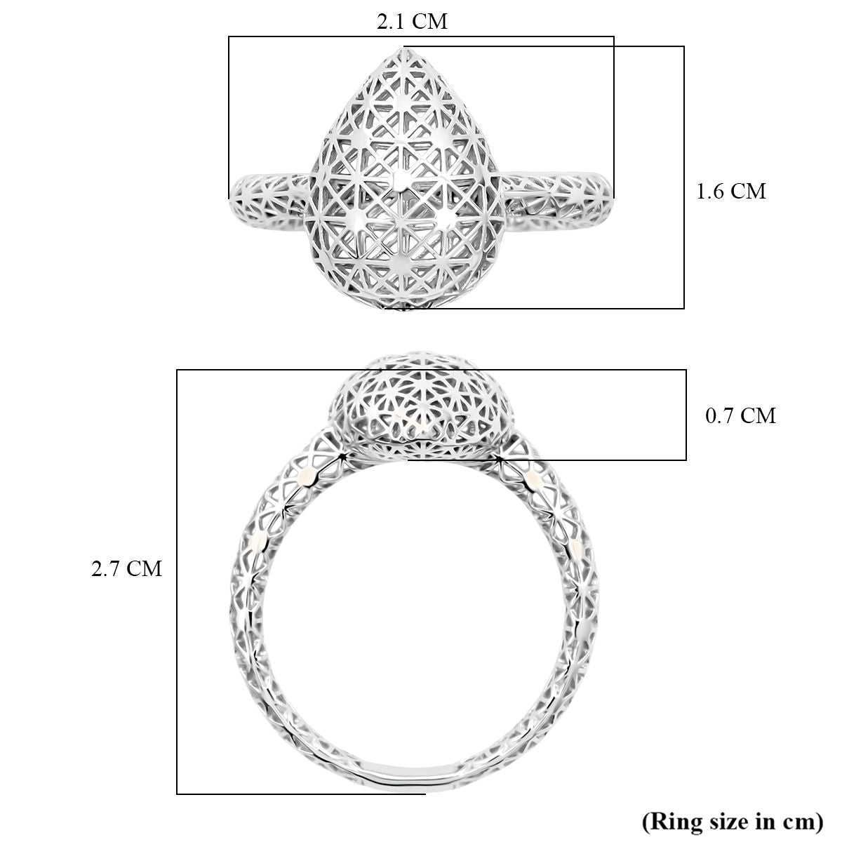 Treasure of Siam - Rhodium Overlay Sterling Silver Openwork Teardrop Ring 8240942 5