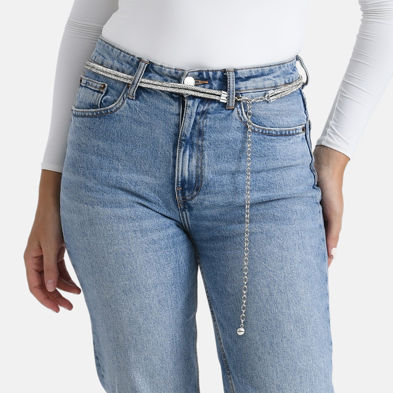 Fiber Belt with Rhinestones (120 cm) - Silver V32537128 0
