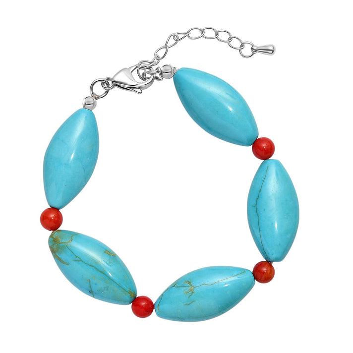 Blue Magnesite &amp; Coral Bracelet (Size - 7.5+2 Ext) 145.00 Ct. 8241848 1