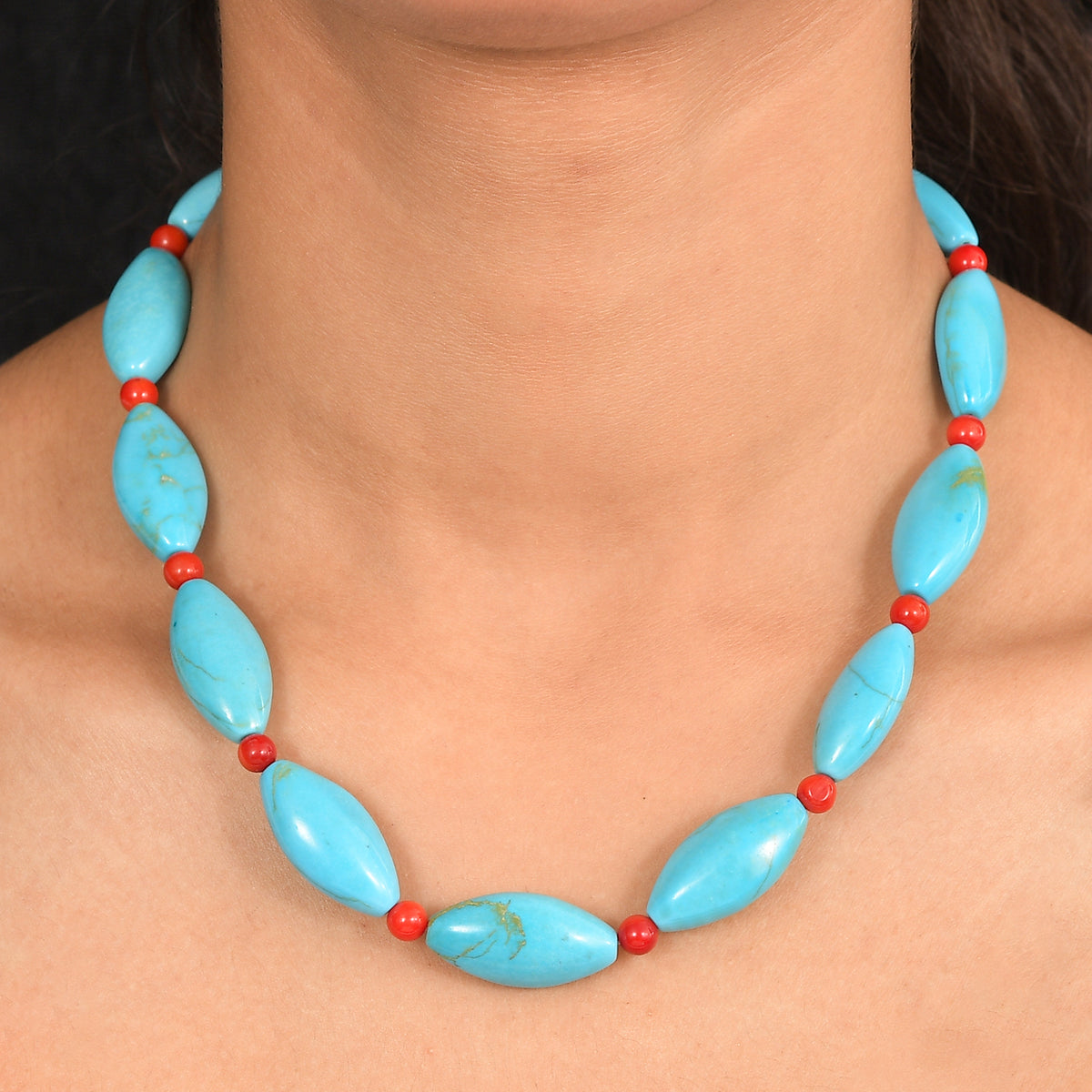 EverTrue - Blue Magnesite &amp; Coral Necklace (Size - 18+2 Ext) 375.00 Ct. V32513117 3