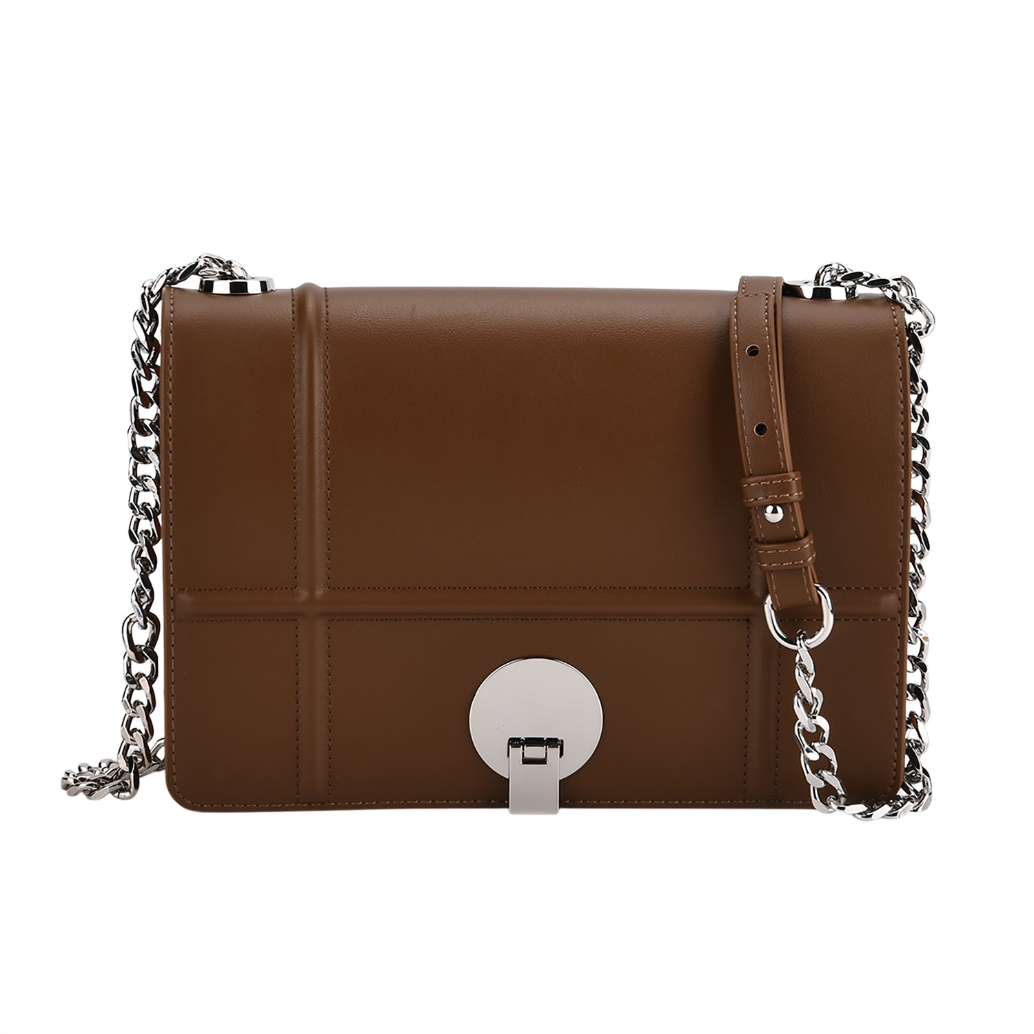 Set of 2 Structured Panel Bag with Silver Chain Strap &amp; Matching Card Slot Purse - Brown V32516374 4