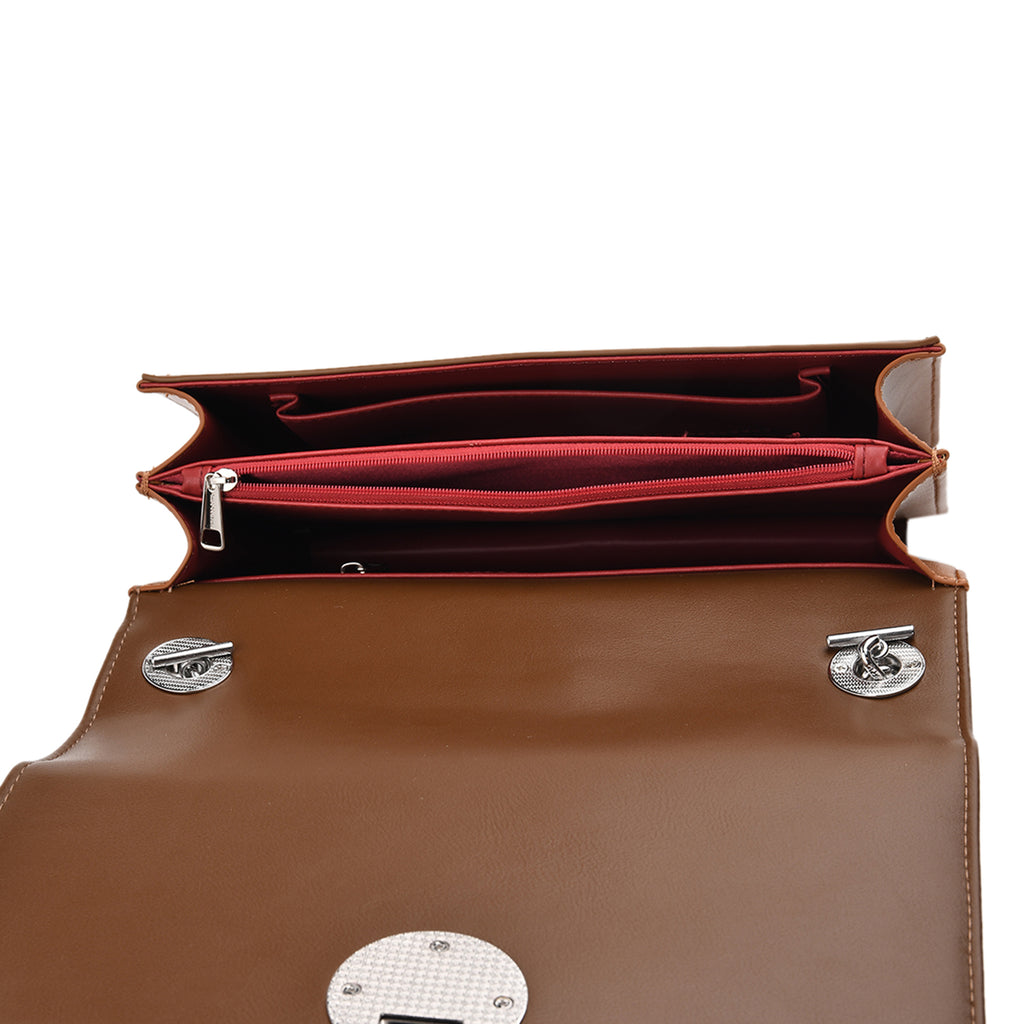 Set of 2 Structured Panel Bag with Silver Chain Strap & Matching Card Slot Purse - Brown_8242677_6