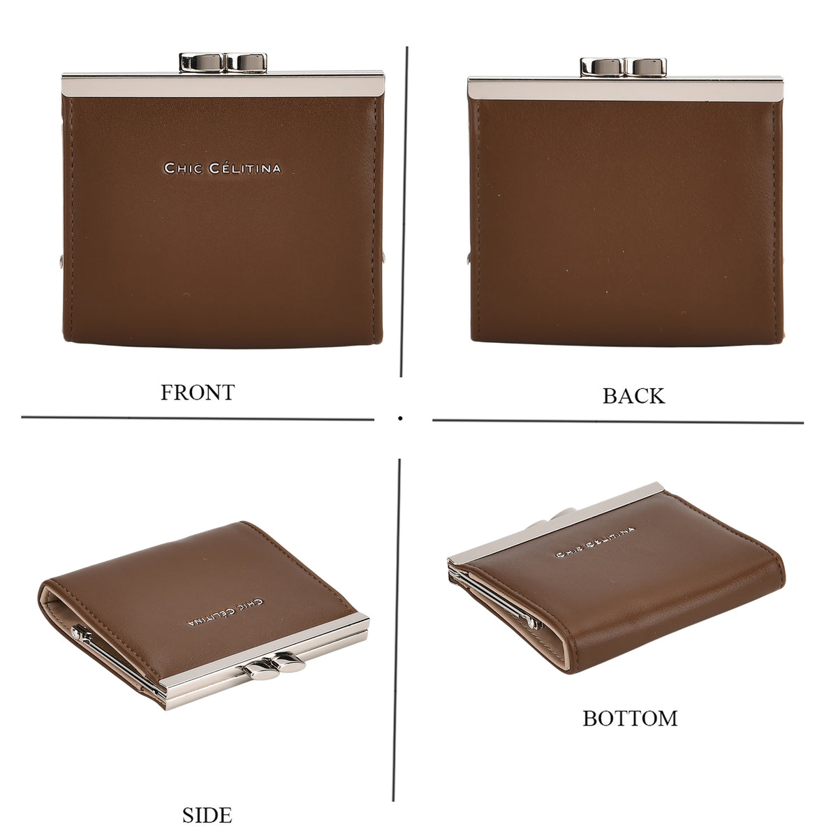Set of 2 Structured Panel Bag with Silver Chain Strap &amp; Matching Card Slot Purse - Brown V32516374 8