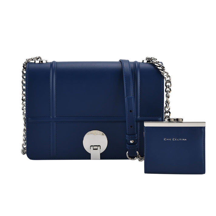 Set of 2 Structured Panel Bag with Silver Chain Strap &amp; Matching Card Slot Purse - Brown 8242677 1